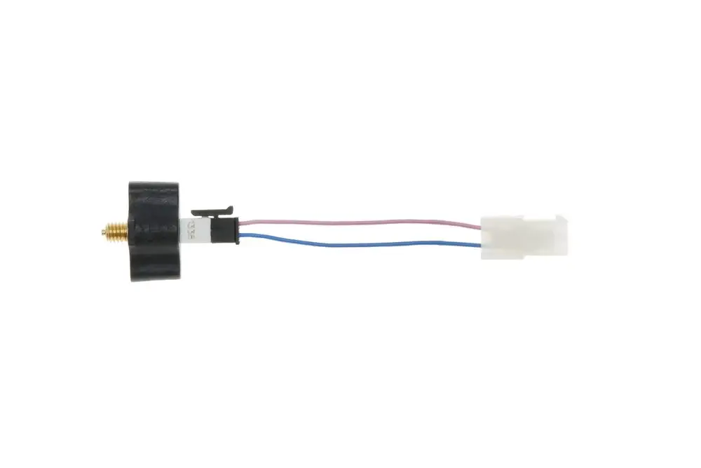 Adapter von Brötje mit einem runden Gehäuse, einem goldenen Anschluss und zwei farbigen Drähten. Er dient zur Verbindung von Heizsystemkomponenten.