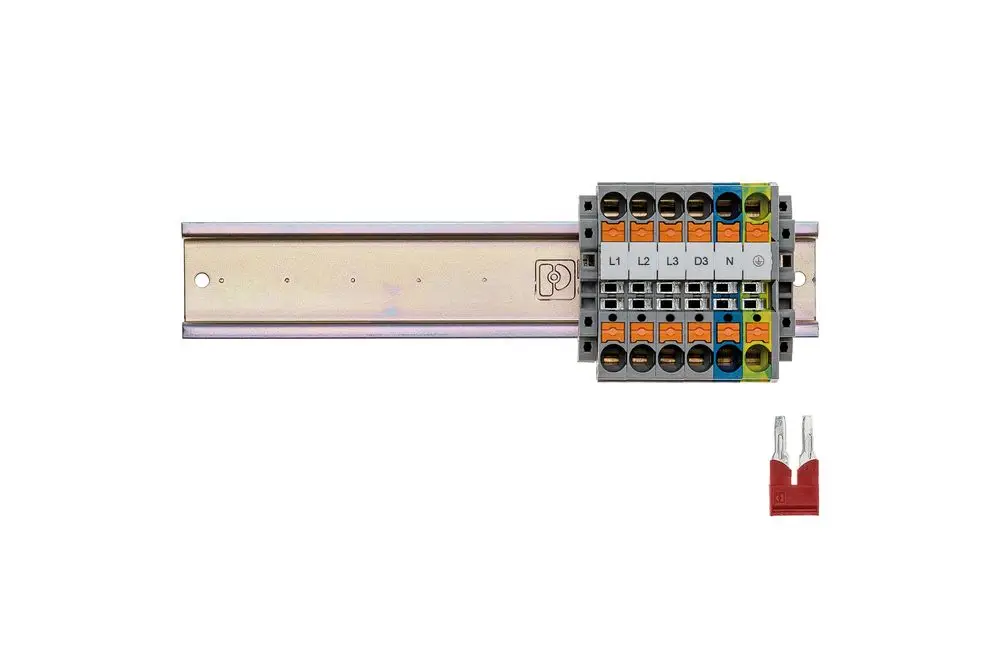 Brötje Hutschienenelement mit mehreren Anschlussklemmen für die elektrische Verdrahtung, montiert auf einer Trägerschiene.
