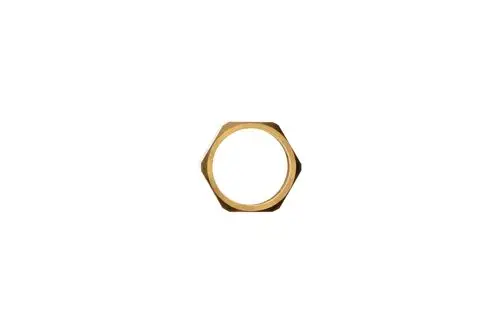 Brötje Überwurfmutter in hexagonaler Form, aus Metall mit goldenem Finish, auf weißem Hintergrund.