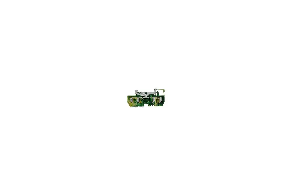 Brötje Klemme für Elektromontagen, in grün und gelb, mit mehreren Anschlüssen, abgebildet auf hellem Hintergrund.