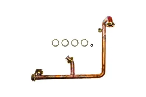 Rücklaufrohr aus Kupfer mit mehreren Anschlüssen und Dichtungen, geeignet für Heizsysteme, hergestellt von Brötje.