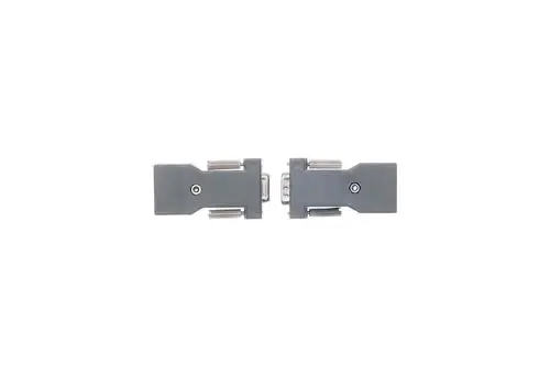 Brötje RJ45 Adapter in grauer Ausführung, auf weißem Hintergrund, mit zwei anschlussseitigen Metallstiften und einer mittleren Befestigungsschraube.