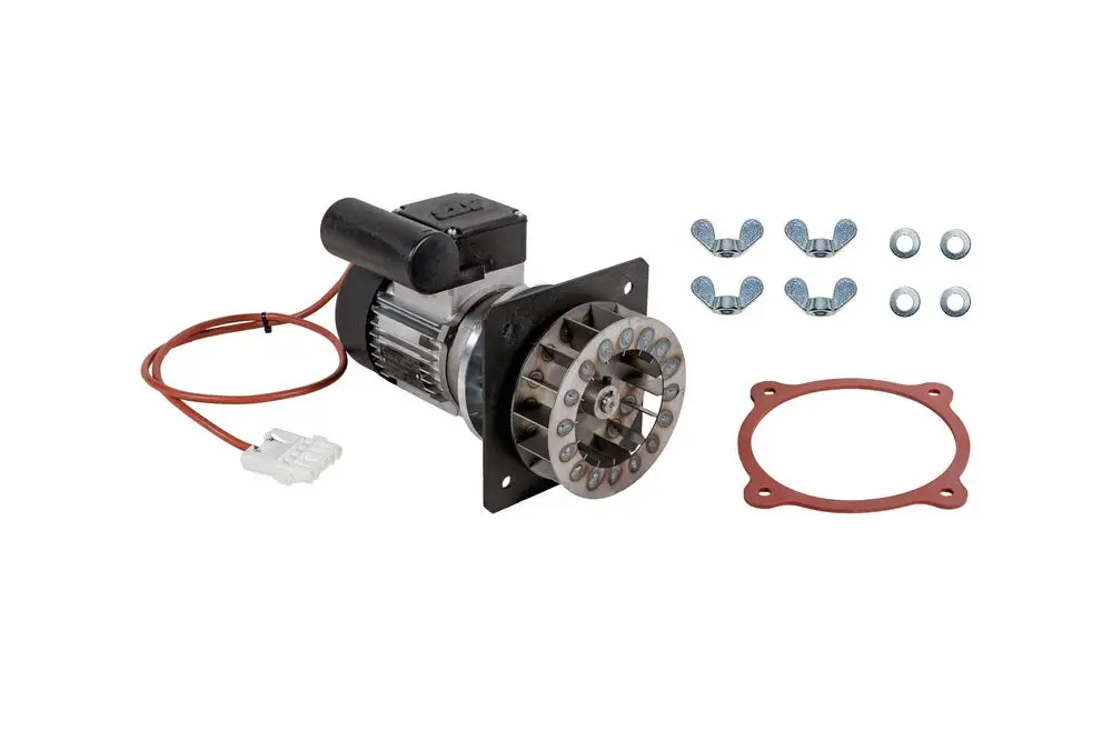 Lüftermotor mit Antriebseinheit und Zubehörteilen, der zur Verwendung in Heizsystemen von Brötje geeignet ist. Enthält Schrauben und eine Dichtung.