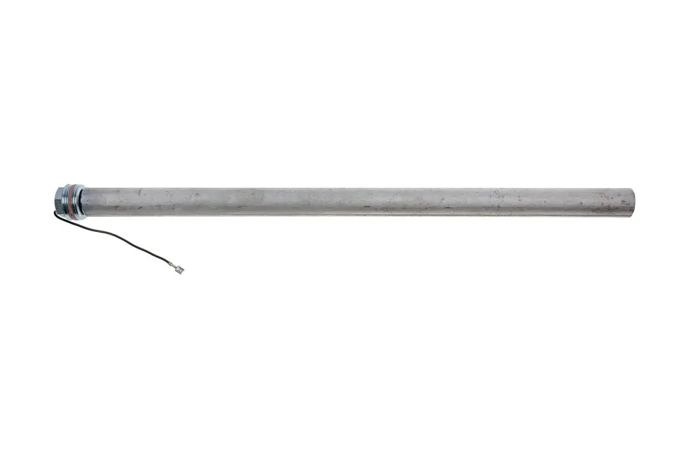 Brötje Magnesiumanode in zylindrischer Form mit Anschlusskabel, geeignet zur Anwendung in Heizsystemen. Oberfläche glänzend mit typischen Materialzeichen.