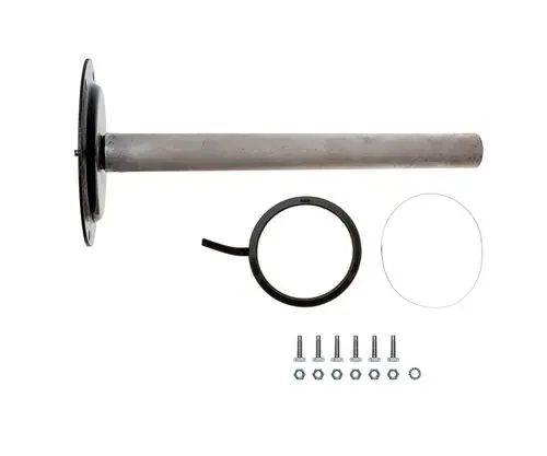 Brötje Handlochdeckel mit einem langen, zylindrischen Metallrohr und einer runden Dichtung, ergänzt durch Montageschrauben und eine Unterlegscheibe.
