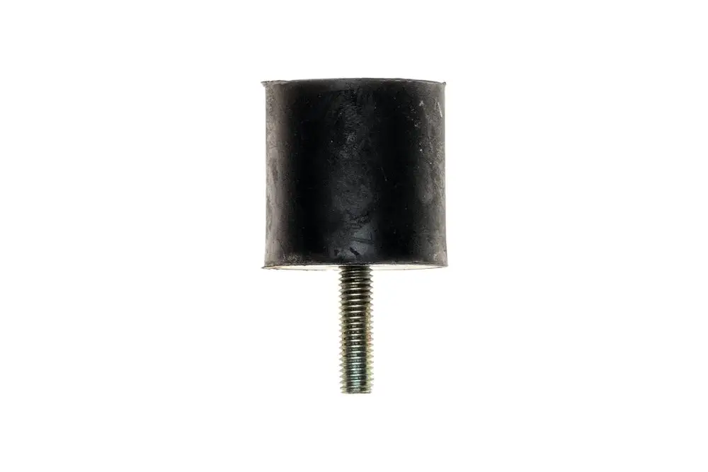 Schwarzer Gummipuffer mit einer metallischen Gewindestange, verwendet in Anwendungen von Brötje zur Schwingungsdämpfung oder Unterstützung von Bauteilen.