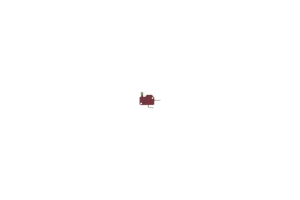 Rot-weißer Microschalter von Brötje mit einem kleinen Hebel und zwei Anschlussklemmen. Die Bauform ist kompakt und eignet sich für verschiedene Anwendungen.