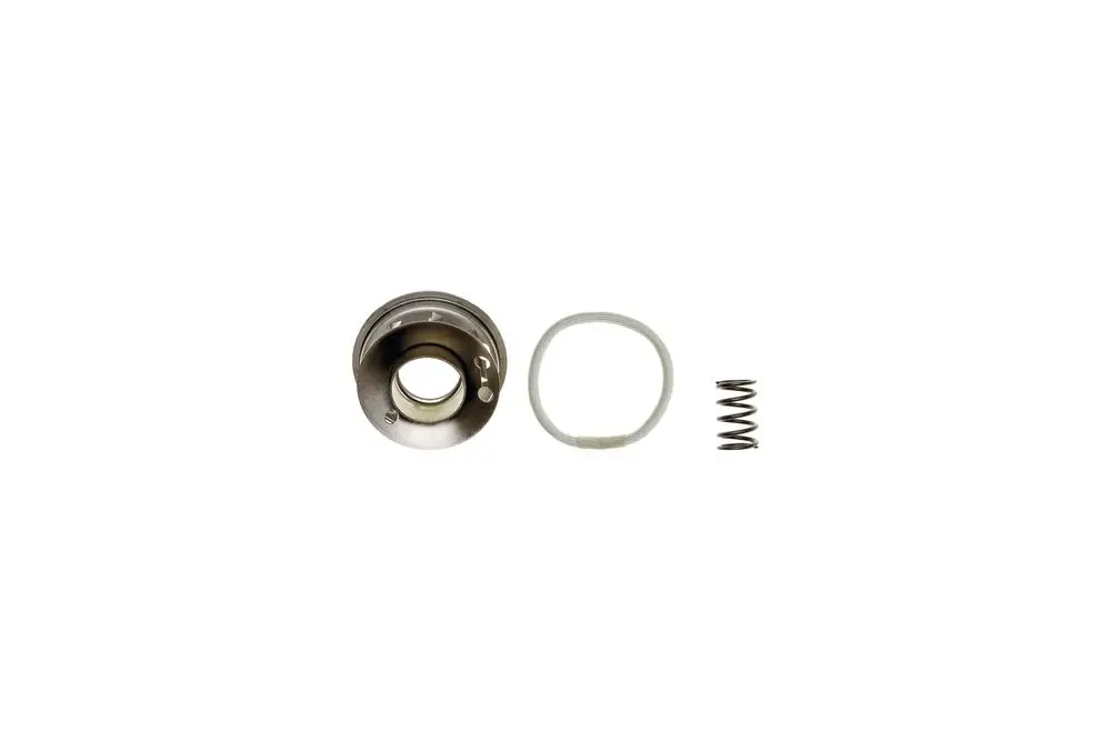 Brötje Umbau-Set bestehend aus einem Metallteil, einem Silikondichtungsring und einer Feder. Die Teile sind auf einem weißen Hintergrund angeordnet.