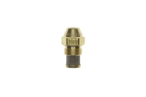 Brass nozzle from Brötje with a mesh filter and threaded connection, designed for fluid dispersion in heating systems.