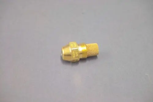 Brass nozzle von Brötje mit konischer Form und einem kleinen Filtersockel, auf grauem Hintergrund, für Heizungsanwendungen geeignet.