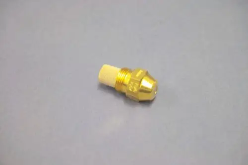 Brötje Düse in goldener Farbe mit einem zylindrischen Körper und feinmaschigem Filter am Ende, auf grauem Hintergrund.