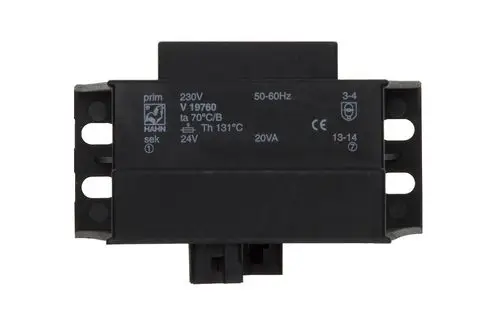 Transformator von Brötje mit Anschlussdetails und technischen Angaben, ideal für die Verwendung in elektrischen Systemen. Klar erkennbare Typenbezeichnung auf der Vorderseite.