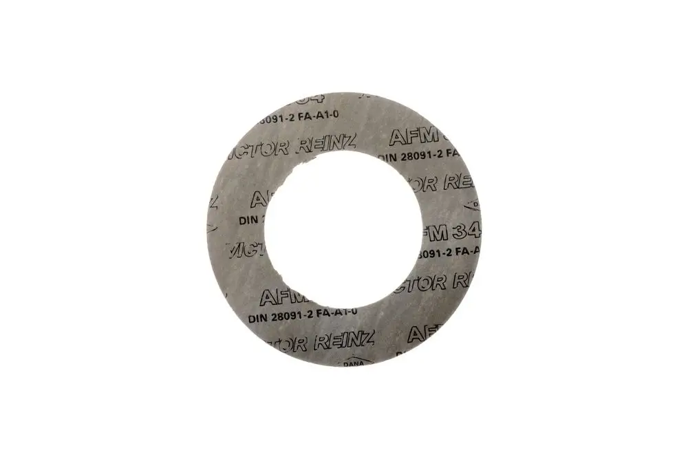 Flachdichtung in runder Form, grau mit Beschriftung, vermutlich von der Marke Brötje, zur Abdichtung in technischen Anwendungen, sichtbar mit Loch in der Mitte.