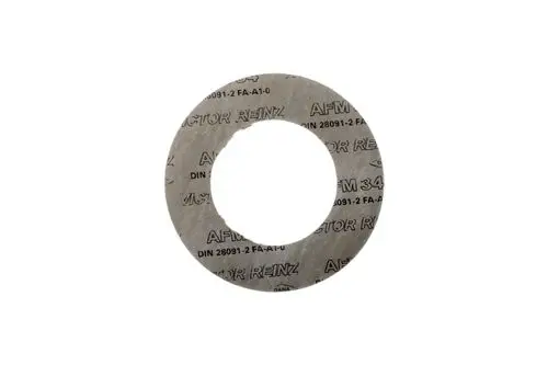 Flachdichtung in runder Form, grau mit Beschriftung, vermutlich von der Marke Brötje, zur Abdichtung in technischen Anwendungen, sichtbar mit Loch in der Mitte.