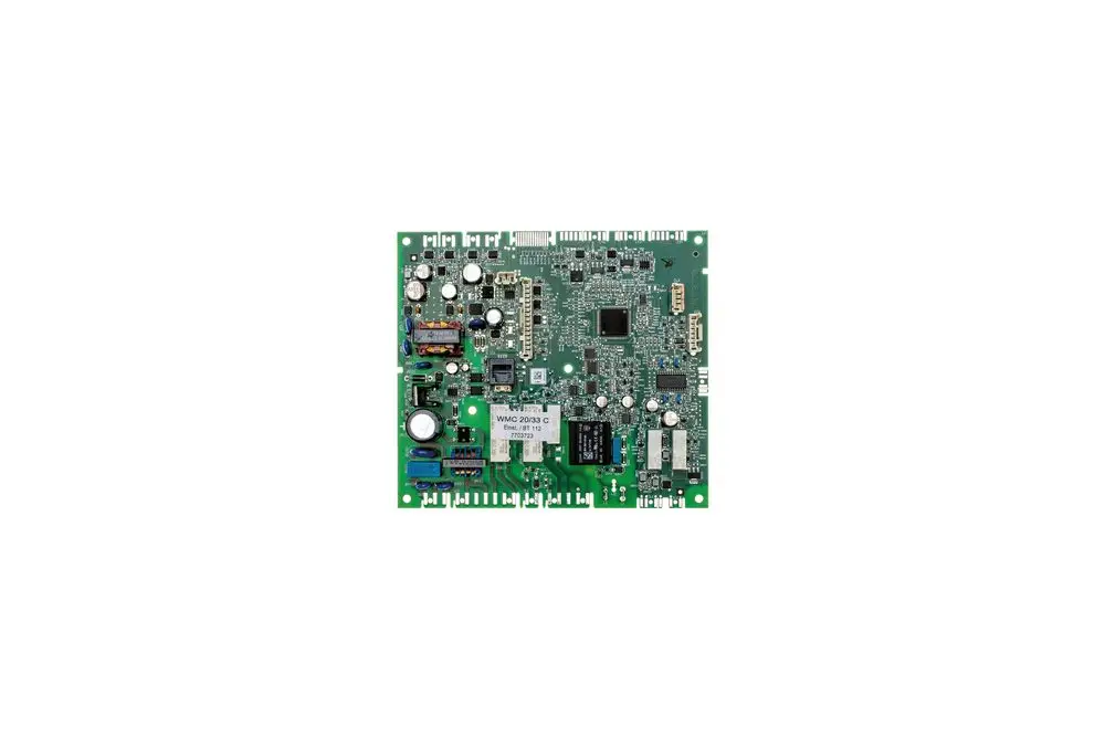 Grüne Leiterplatte mit elektronischen Komponenten und Anschlüssen, hergestellt von Brötje, möglicherweise Teil eines Heizungs- oder Regelungssystems.