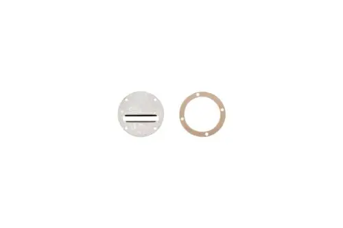 Zwei Metallteile von Brötje, eines mit einem schlitzförmigen Öffnung und Randschraublöchern, das andere mit einem ringförmigen, flachen Design und ebenfalls Randschraublöchern.
