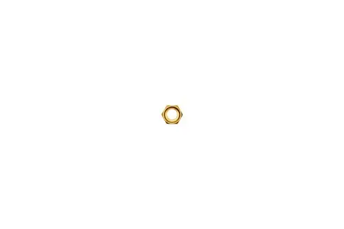 Brötje Doppelnippel in goldener Farbe, sechseckig, mit einem zentralen Loch. Vor neutralem Hintergrund abgebildet.