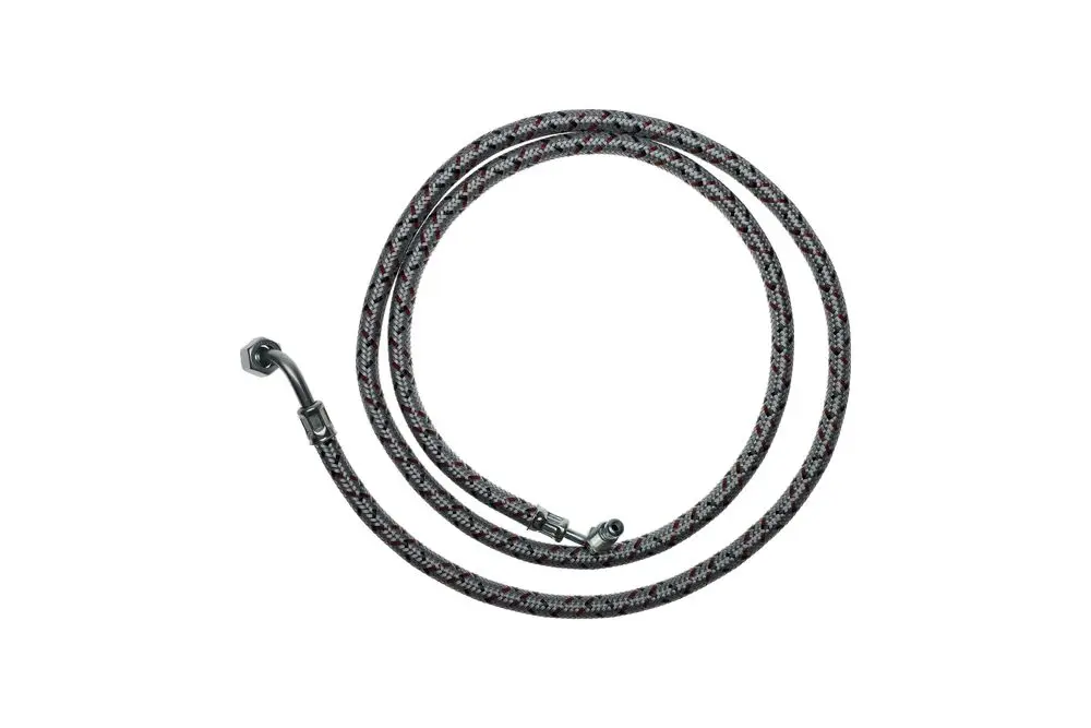 Ölschlauch in geflochtener Ausführung mit Metallanschlüssen, geeignet für Anwendungen im Heizungsbereich, eventuell passend für Brötje Produkte.