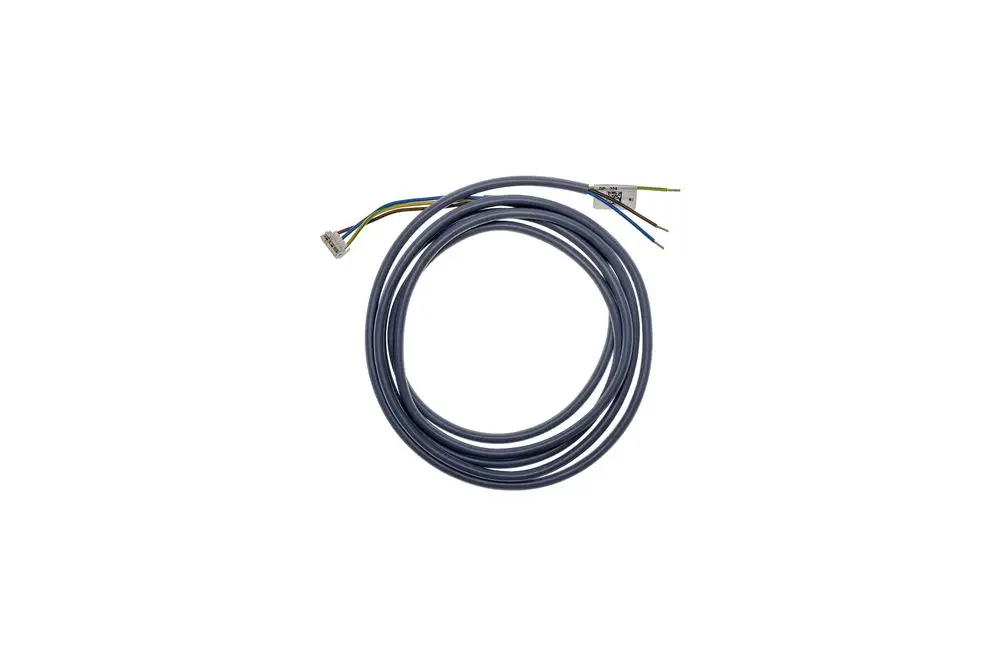 Brötje Netzkabel mit mehreren Adern, einem Stecker und freiliegenden Kabelenden, aufgewickelt in Rundenform.
