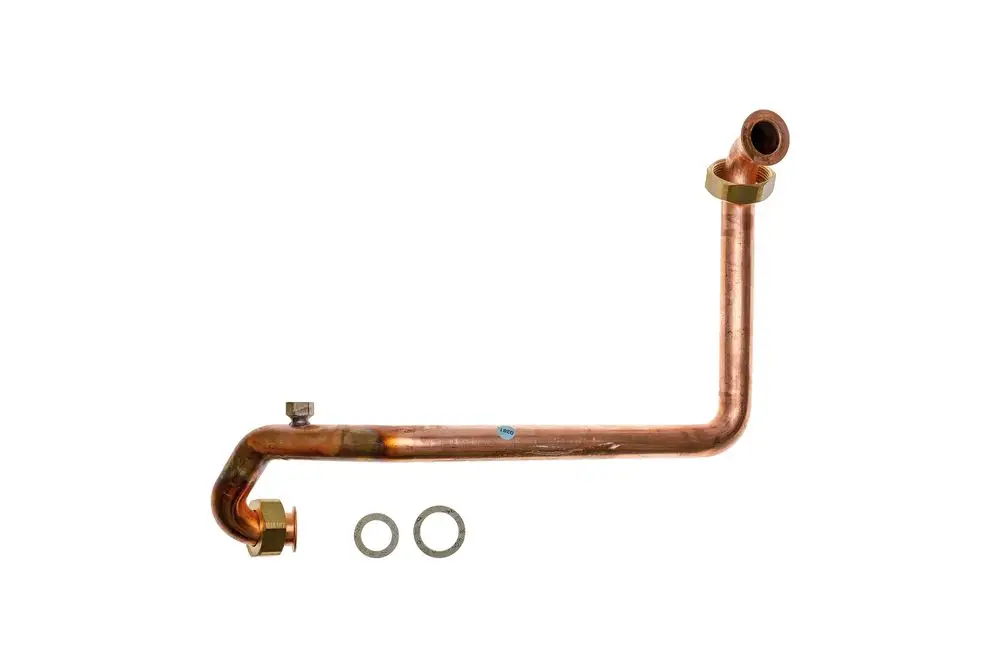 Kupferne Rohrleitung mit gebogenem Verlauf und zwei Anschlüssen, geeignet für Heizungsanwendungen. Teil des Brötje Systems für WGB 70 i Modelle.
