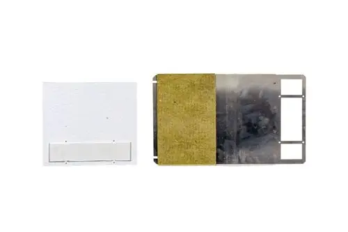 Zwei isolierte Platten von Brötje, eine weiße rechteckige Platte und eine zweite mit einer gelb-grünen Oberfläche sowie metallischen Elementen, nebeneinander auf weißem Hintergrund.