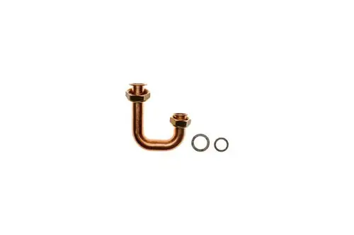 Kupferrohr mit U-Form von Brötje, ausgestattet mit zwei Anschlussmuttern und Dichtungen. Ideal für Heizungs- und Sanitärinstallationen.