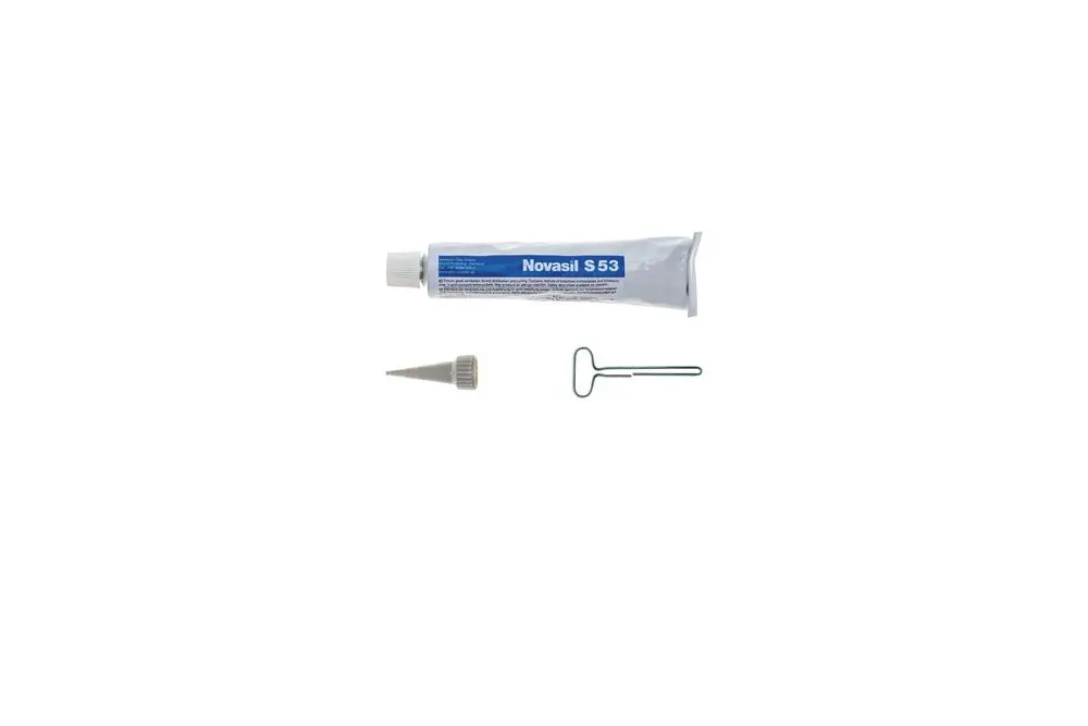 Silikonkitt in Tube von Brötje mit einem Aufsatz für präzises Auftragen. Einfache Anwendung, nützlich für Dichtungsarbeiten.