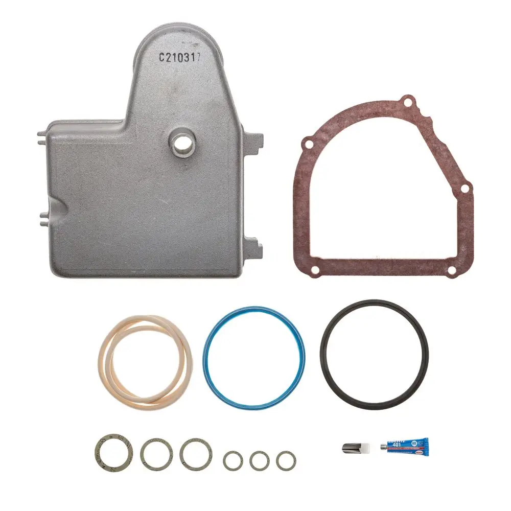 Brötje Kondenswassersammelschale mit Dichtungen, Gasket und Montagekleber zur Installation. Zubehörteile in geordneter Anordnung auf hellem Hintergrund.