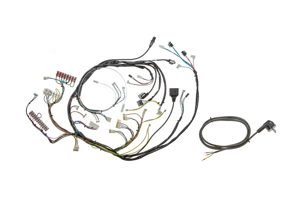 Kabelbaum von Brötje mit mehreren Kabelsträngen und Anschlüssen, verteilt auf einer flachen Fläche. Ideal für die Installation in Heizsystemen der WMS-Serie.