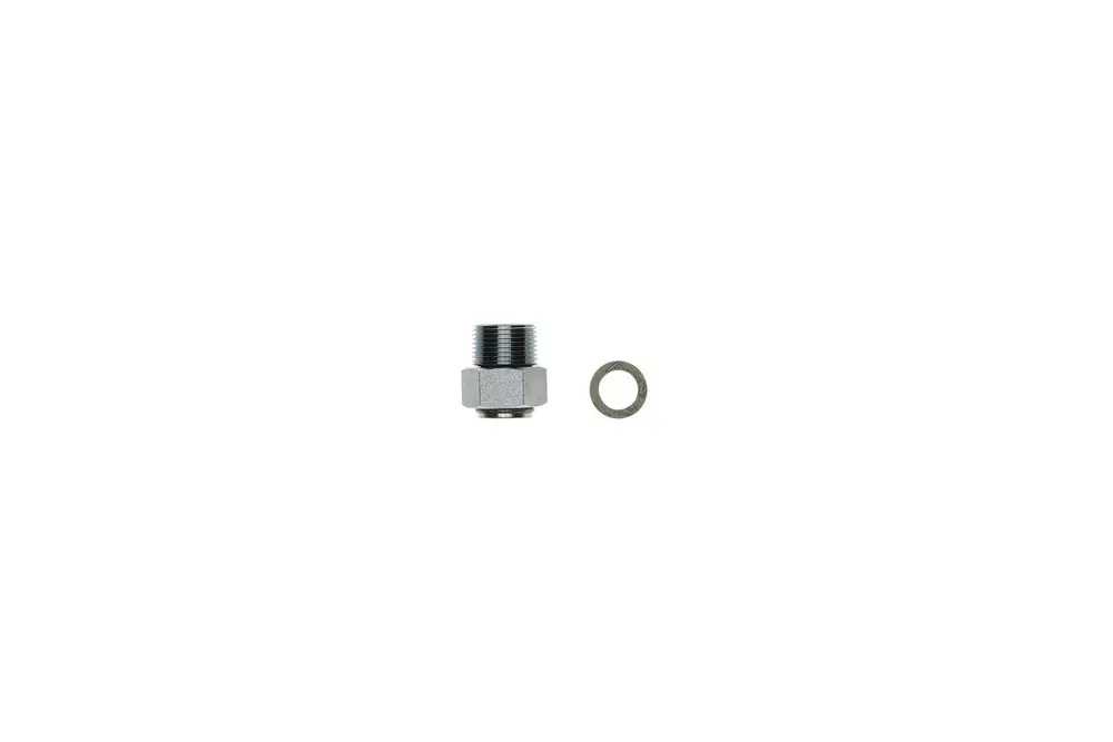 Verschraubung aus Metall mit Außengewinde und einer beiliegenden Dichtung. Ideal für Verbindungen in Heizungsanlagen von Brötje.