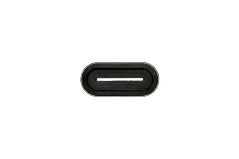 Schwarze, ovale Dichtung mit seitlicher Nut, geeignet für Anwendungen von Brötje zur Abdichtung oder Befestigung. Minimalistische Gestaltung, auf weißem Hintergrund.