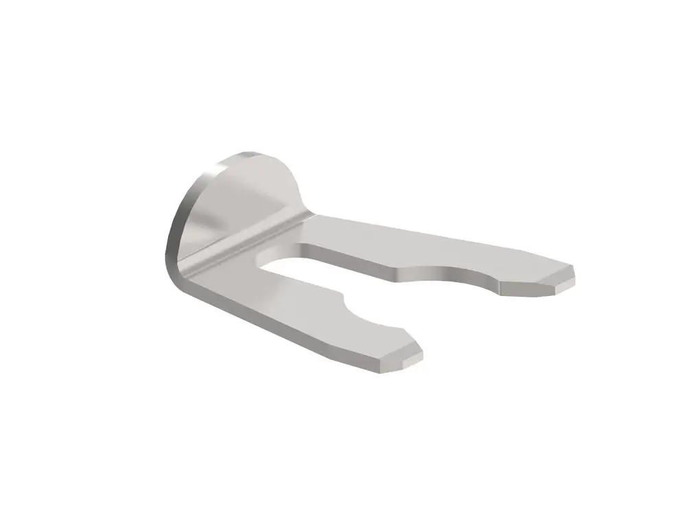 Metallklemme mit zwei klauenartigen Enden, zur Befestigung oder Verbindung, eventuell aus dem Produktsortiment von Brötje.