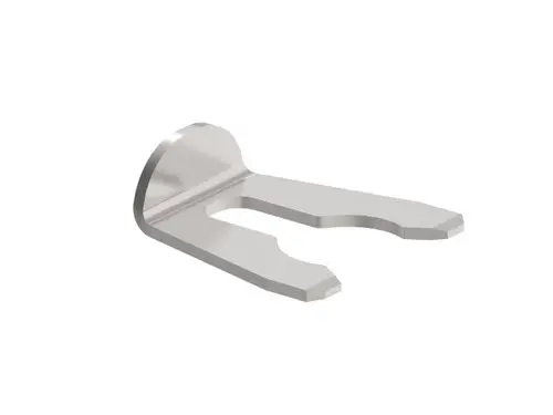 Metallklemme mit zwei klauenartigen Enden, zur Befestigung oder Verbindung, eventuell aus dem Produktsortiment von Brötje.