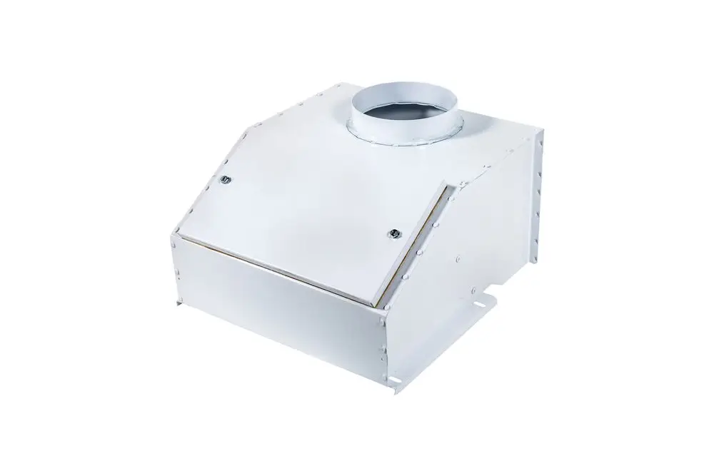 Weißes Metallgehäuse mit einer oberen Anschlussöffnung. Das Produkt könnte zur Strömungssicherung von Heizsystemen, wie dem Brötje TE 31, verwendet werden.