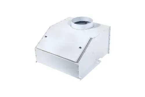 Weißes Metallgehäuse mit einer oberen Anschlussöffnung. Das Produkt könnte zur Strömungssicherung von Heizsystemen, wie dem Brötje TE 31, verwendet werden.