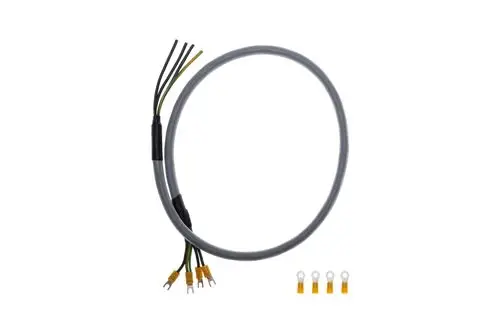 Brötje Kabelsatz mit vier Aderleitungen in grauem Mantel, Enden mit flachen Steckübergängen in gelb für die elektrische Verbindung.