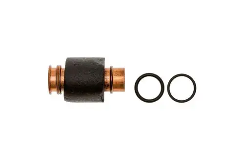 Brötje Rohr Durchflusssensor mit einem zylindrischen Hauptkörper und zwei O-Ringen, die zur Abdichtung dienen.