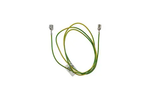 Brötje Erdungsleitung mit zwei Kabeln in grün-gelb, jeweils mit Anschlussklemmen. Flexible Verbindung für elektrische Anwendungen.