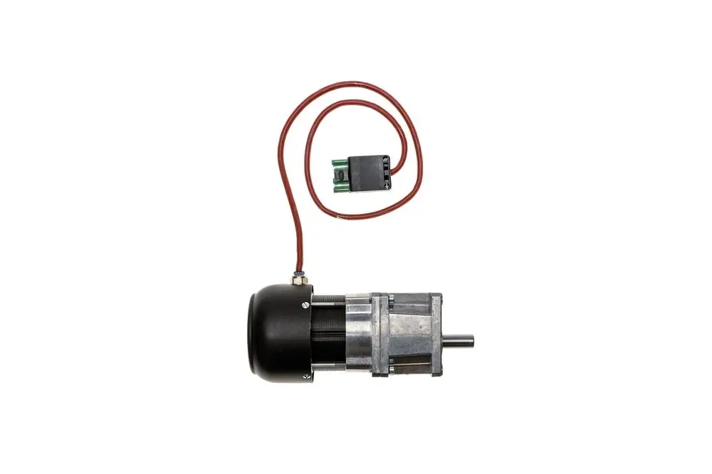 Brötje Getriebemotor mit elektrischen Anschlüssen, einer metalischen Gehäuseoberfläche und einer rotierenden Welle zur Antriebstechnik.