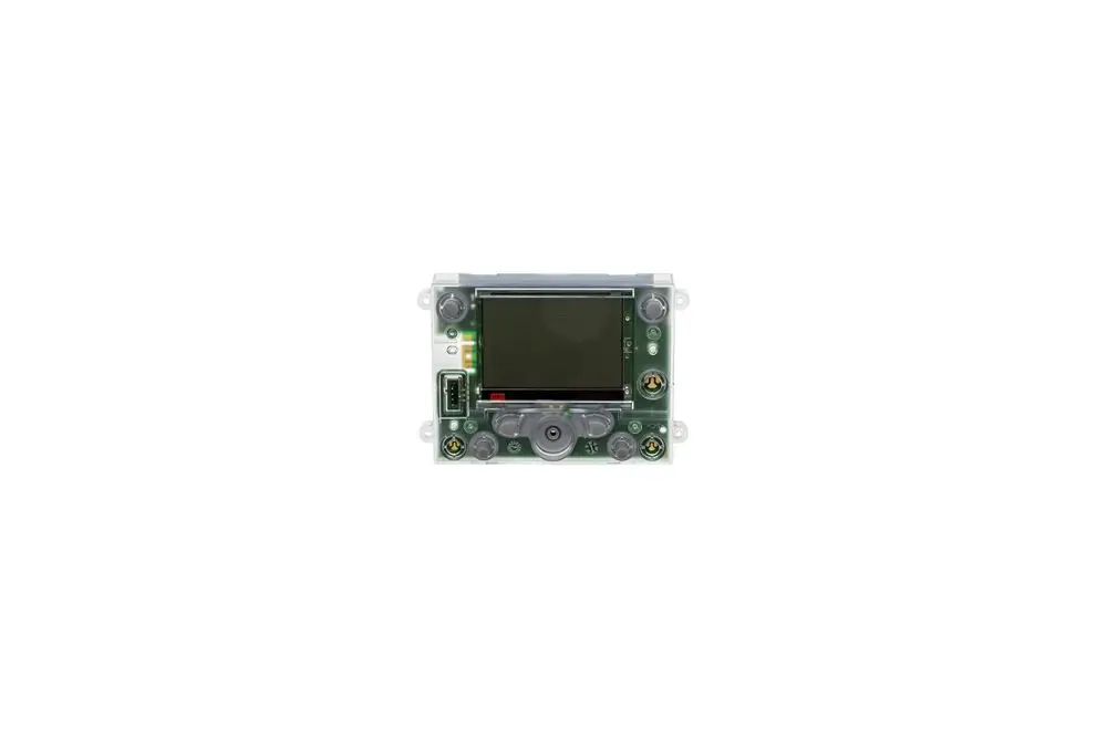 Brötje Bedieneinheit mit Display und mehreren Tasten auf einer Platine, ausgestattet mit Anschlussmöglichkeiten für verschiedene Sprachen.