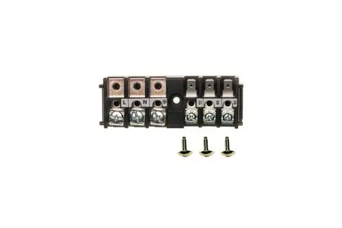 Brötje Klemmenleiste mit Anschlüssen für L, N, S1, S2 und S3. Enthält Schrauben zur Befestigung. Kompakte Bauform zur elektrischen Verbindung.