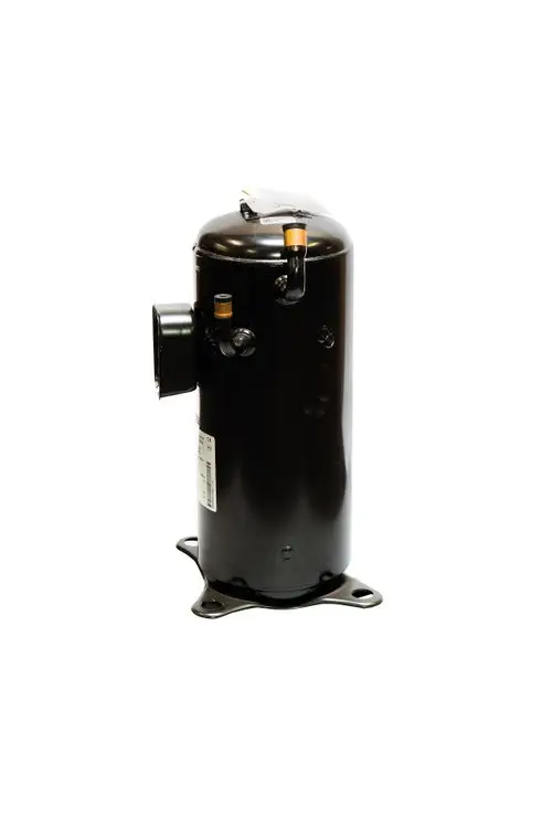 Brötje Kompressor in zylindrischer Form mit einer schwarzen Oberfläche. Es sind zwei Anschlüsse sichtbar, einer davon mit einem Stecker. Der Kompressor steht auf einer ebenen Fläche.