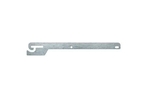 Metallischer Schaltfeldhaken von Brötje, mit einer gebogenen Form und Löchern zur Befestigung. Geeignet für Montageanwendungen in technischen Installationen.