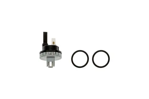 Durchflusssensor von Brötje mit zwei O-Ringen. Der Sensor hat eine runde Basis mit Anschlussmöglichkeiten und einem hervorstehenden Schlauchanschluss.