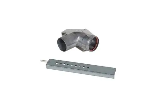 Stützbogen aus Metall mit gebogenem Anschluss und flacher Halterung. Teil der Brötje Produktreihe für Heizungsanlagen.