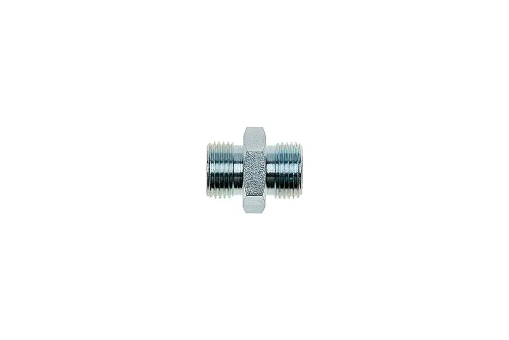 Brötje Fitting aus Metall mit zwei Außengewinden. Die Verbindung ist zylindrisch und ermöglicht die Rohrverbindung in Heizungs- oder Sanitäranlagen.
