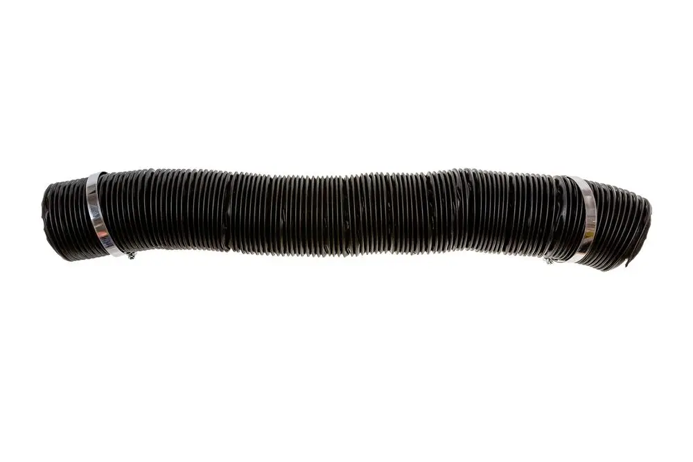 Schwarzer flexibler Schlauch mit Riffelung und zwei Metallbands zur Befestigung. Produkt von Brötje, geeignet für verschiedene Heizungsanwendungen.