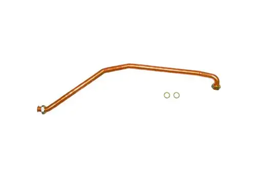 Kupferrohr in gebogener Form, seitlich mit Gewindeanschlüssen; zwei Dichtungen liegen bei. Produkt von Brötje.