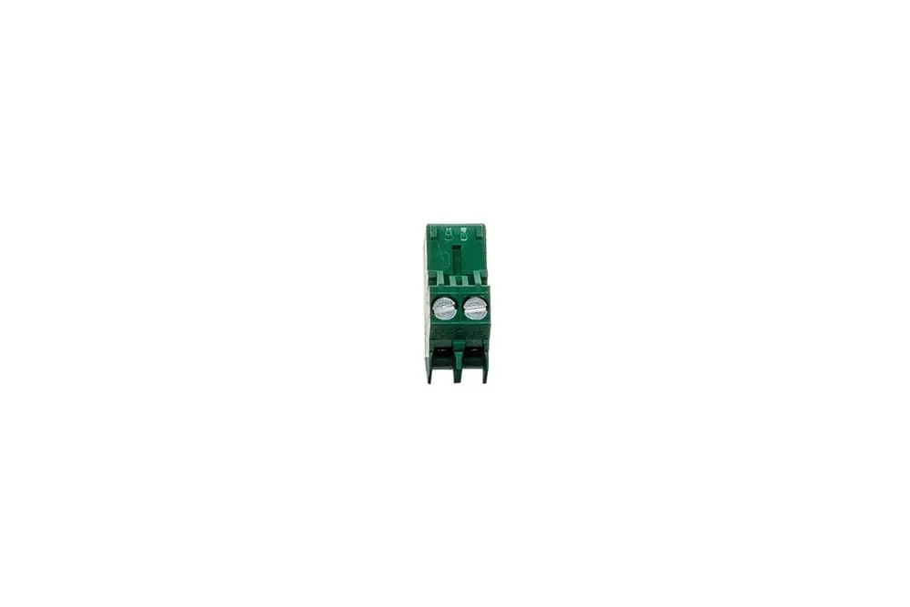 Brötje Verbindungstecker in grün, 2-polig, mit zwei runden Anschlüssen und Plastikgehäuse. Produkt zur elektrischen Verbindung in Heizsystemen.
