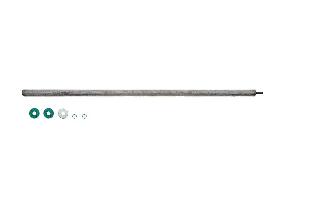 Brötje Magnesiumanode in langem, zylindrischem Design mit mehreren Unterlegscheiben in unterschiedlichen Farben, geeignet für Heizsysteme.